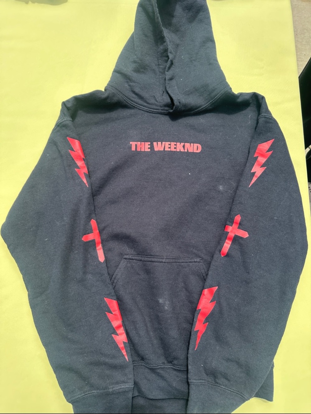 Black Hoodie with Red Lightning and Cross Graphics